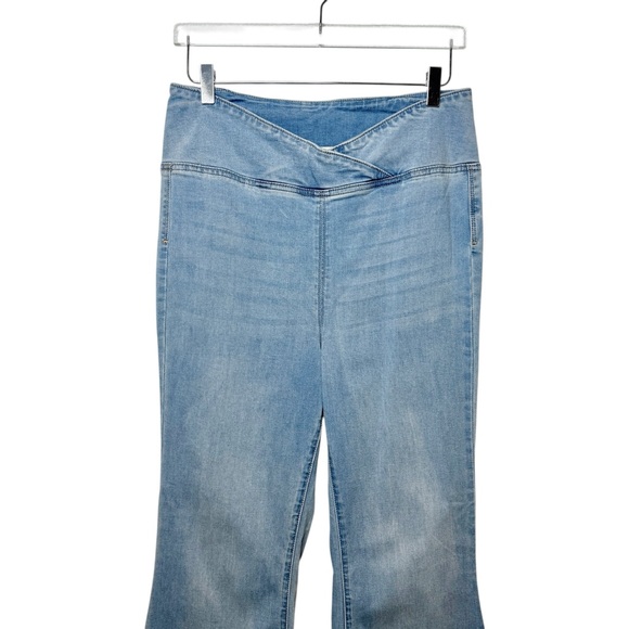 Free People Venice Beach Wrap Over Super Flare Leg Women’s Spring Blue Jeans 31 - Picture 3 of 10